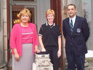 (L to R) Barnardo's Scotland representative Moira Cruikshank, winner Anne Campbell (Colville Park) and SLGA secretary, Peter Smith.